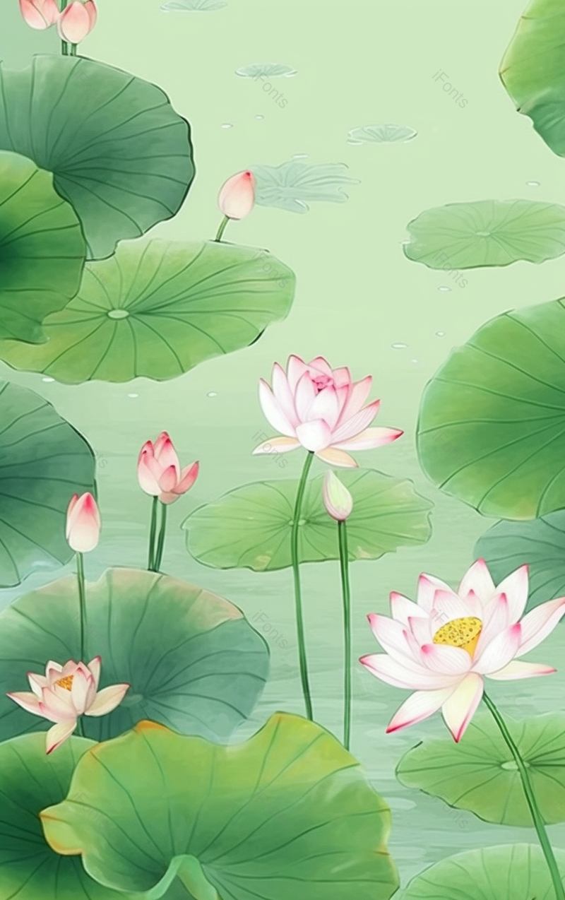 绿色古典中国风插画荷叶荷花背景,插画/手绘图,插画/手绘图库,插画/手绘图下载,插画/手绘